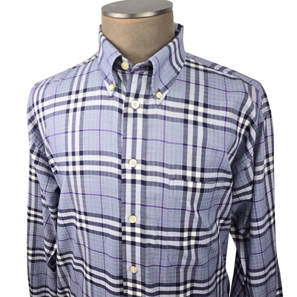 Burberry London Nova Check Plaid Check Blue Purple L/S Cotton Shirt Mens Large - Picture 1 of 11